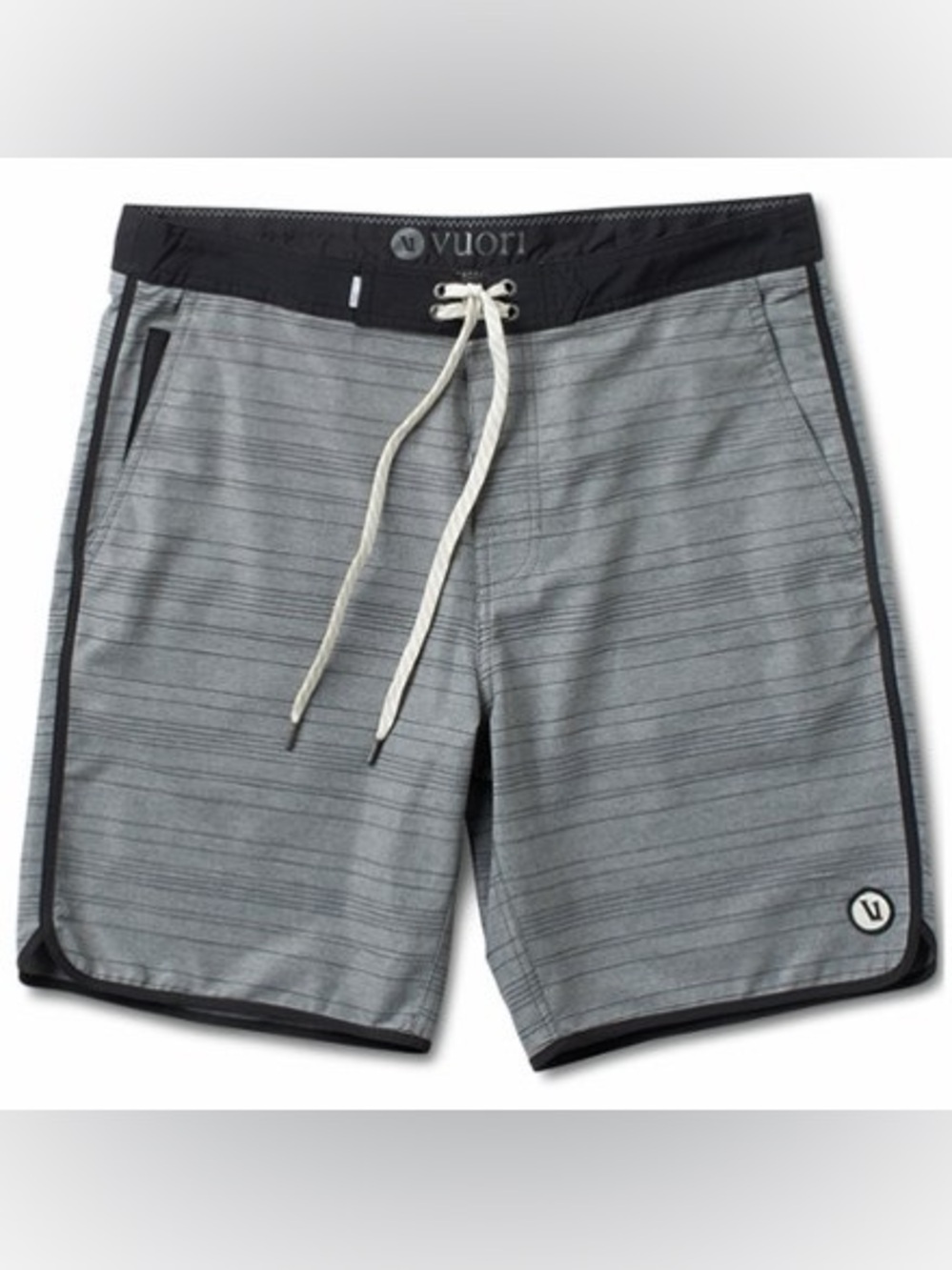Vuori Cruise Men's Board Shorts Grey w/ Black Stripes Size: 32